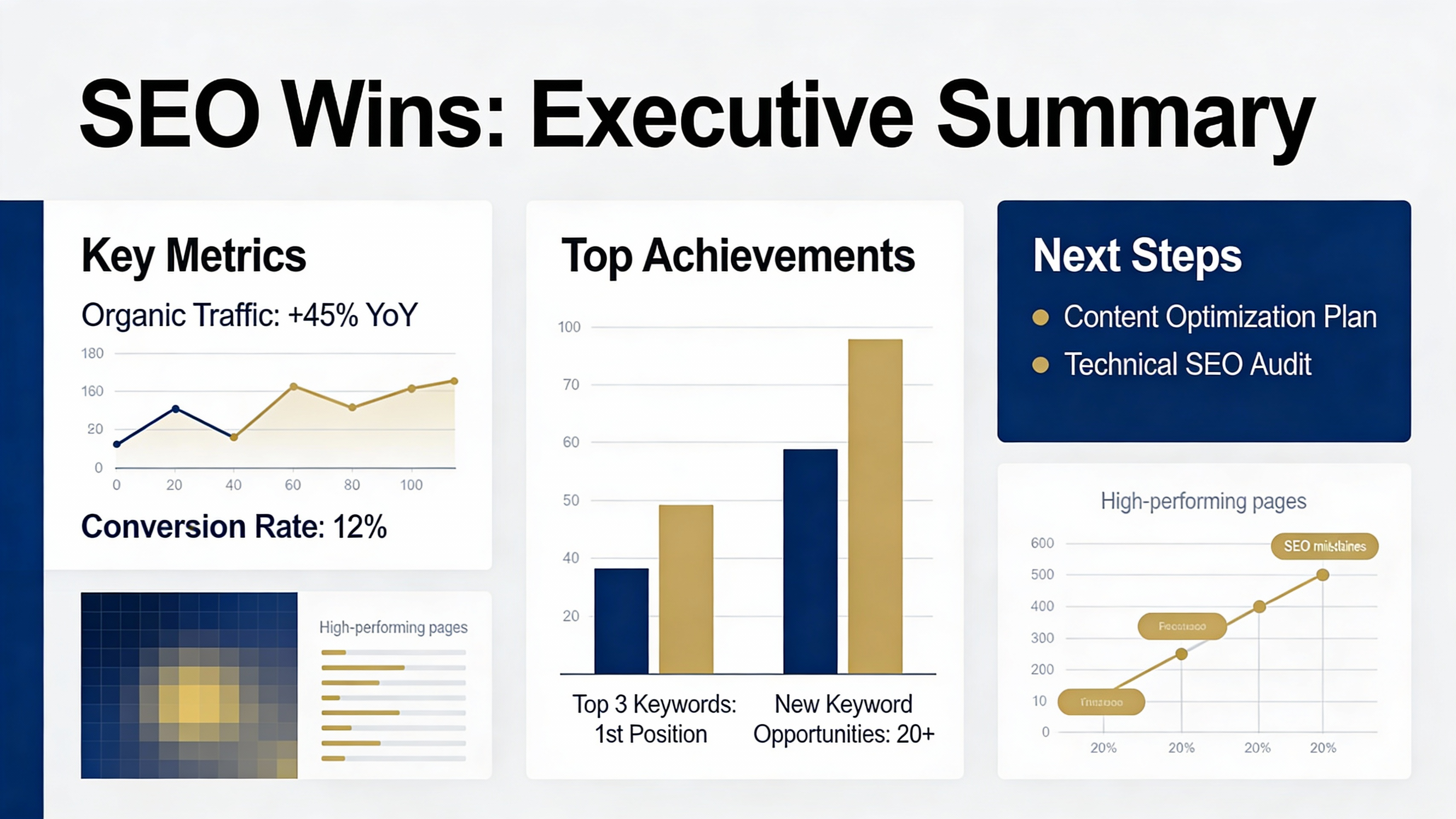 One‑page executive summary visual of SEO quick win results