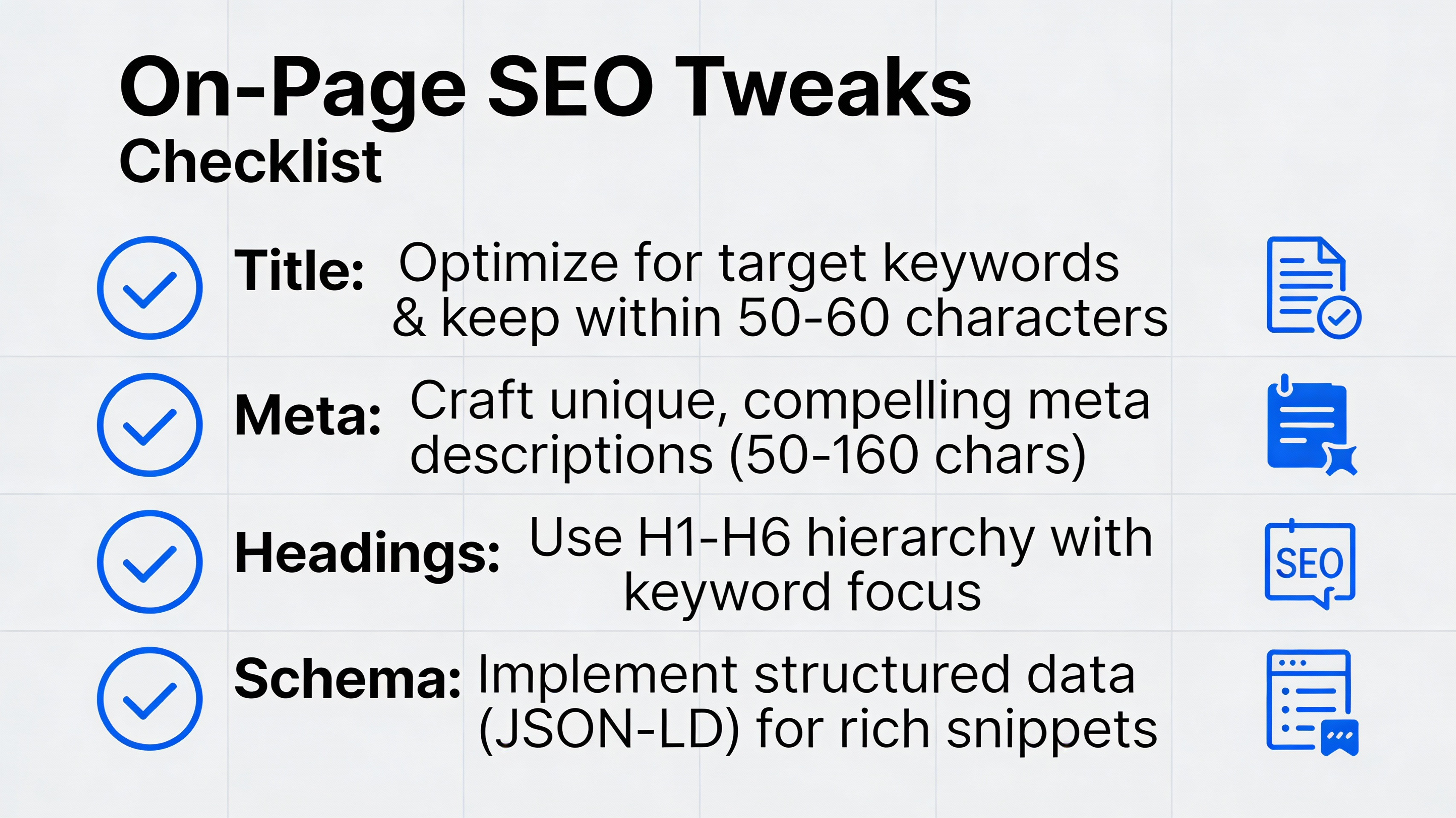 Checklist of on-page SEO improvements for content refresh