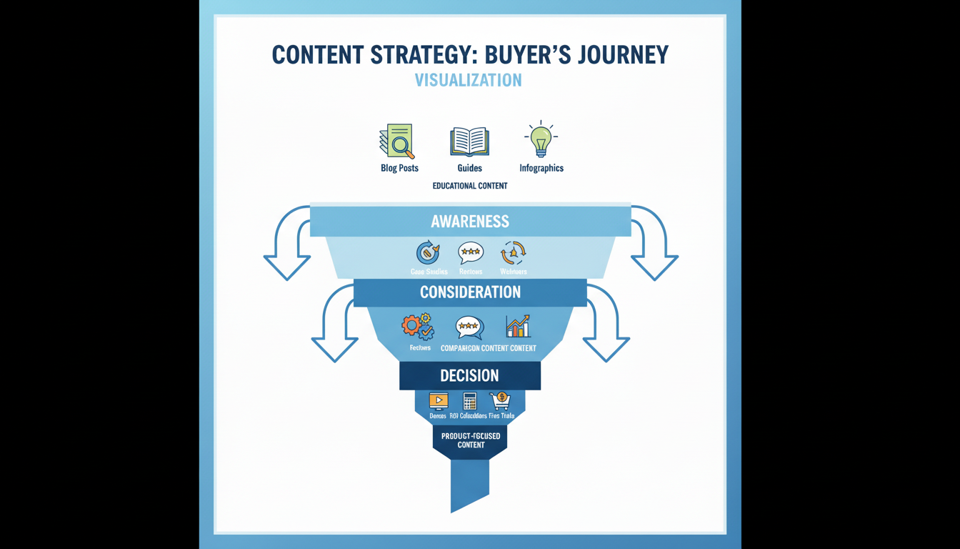Illustration showing a person navigating a path, symbolizing the buyer's journey through different stages of decision making.