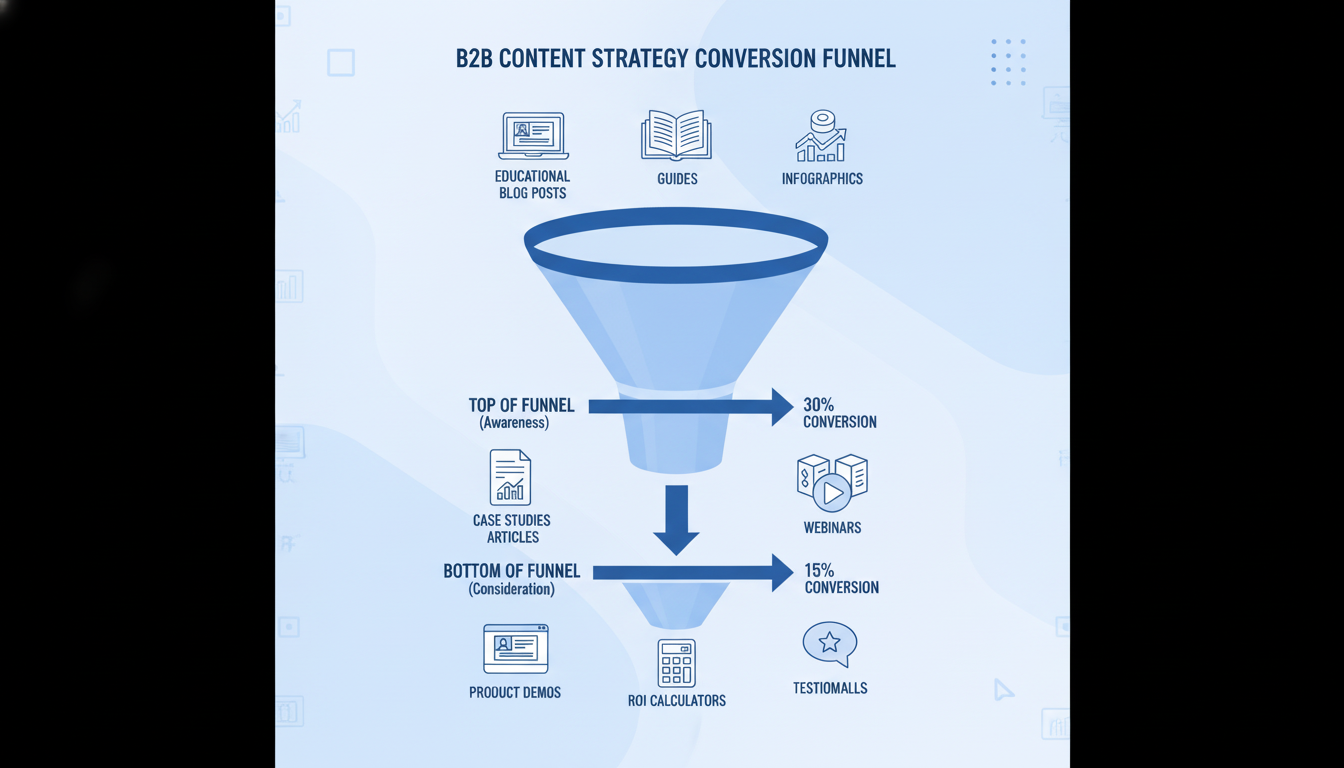 Illustration of a pathway with signposts indicating different stages of a journey, representing strategic transitions in the buyer's funnel.