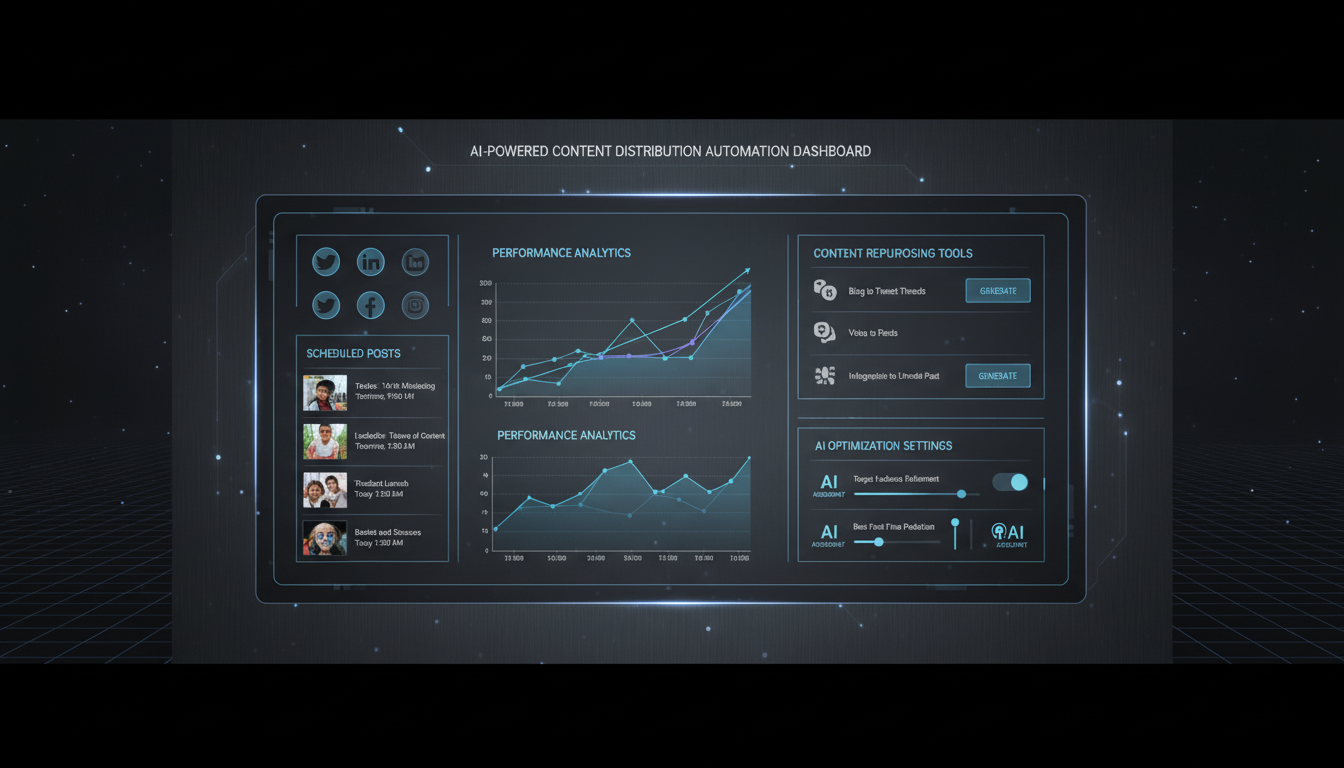 Dashboard displaying AI-powered marketing analytics and content distribution insights