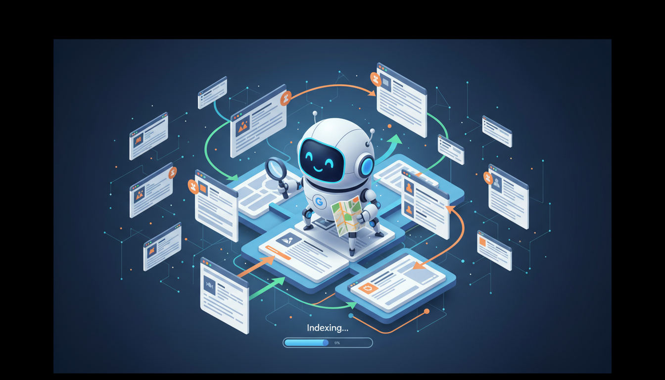 Abstract representation of data flow and website structure, symbolizing crawl budget and indexing