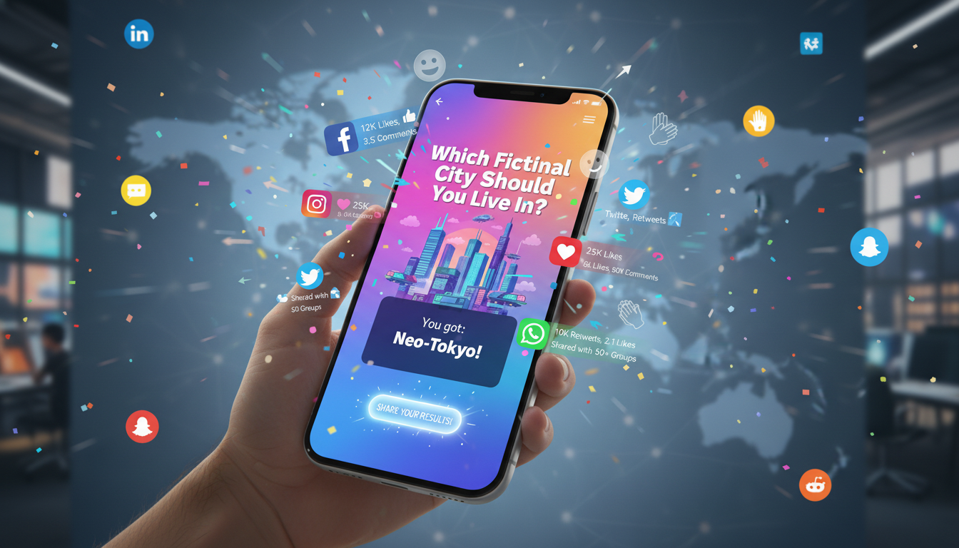 Various digital devices displaying interactive content like quizzes, polls, and calculators, illustrating successful engagement