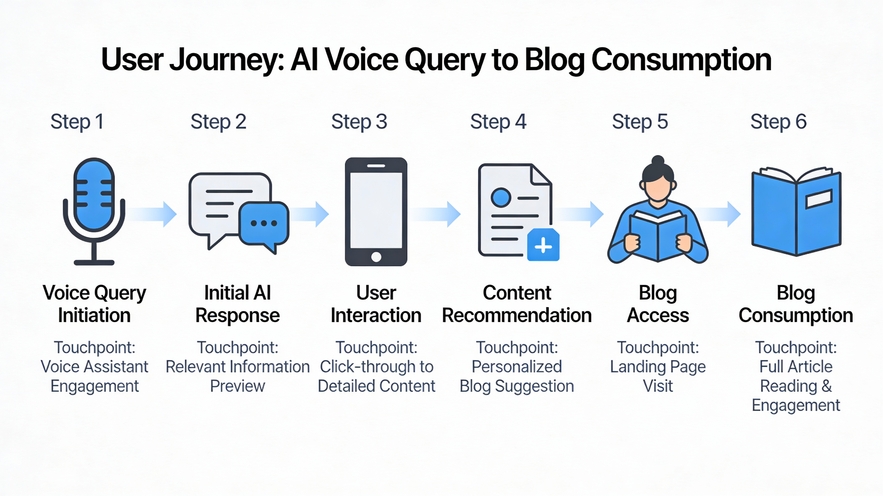 Infographic of user journey from AI assistant query to reading a blog post