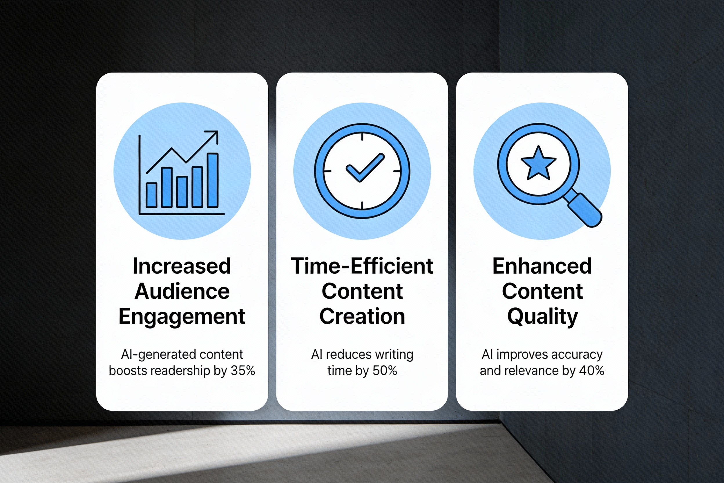 Graphic summarizing key takeaways of AI blog benefits
