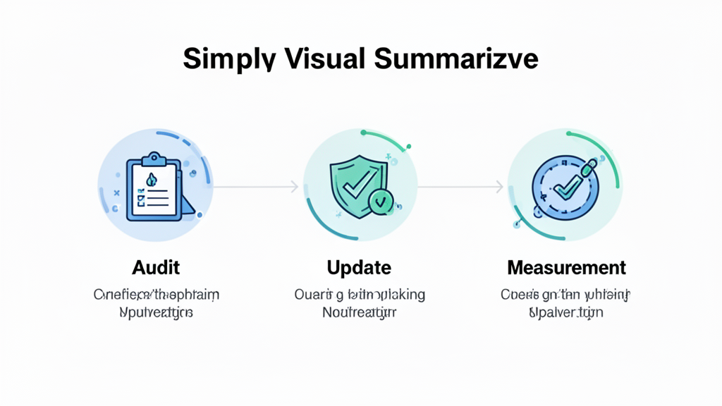Key takeaways visual with icons for audit, content refresh, and results tracking